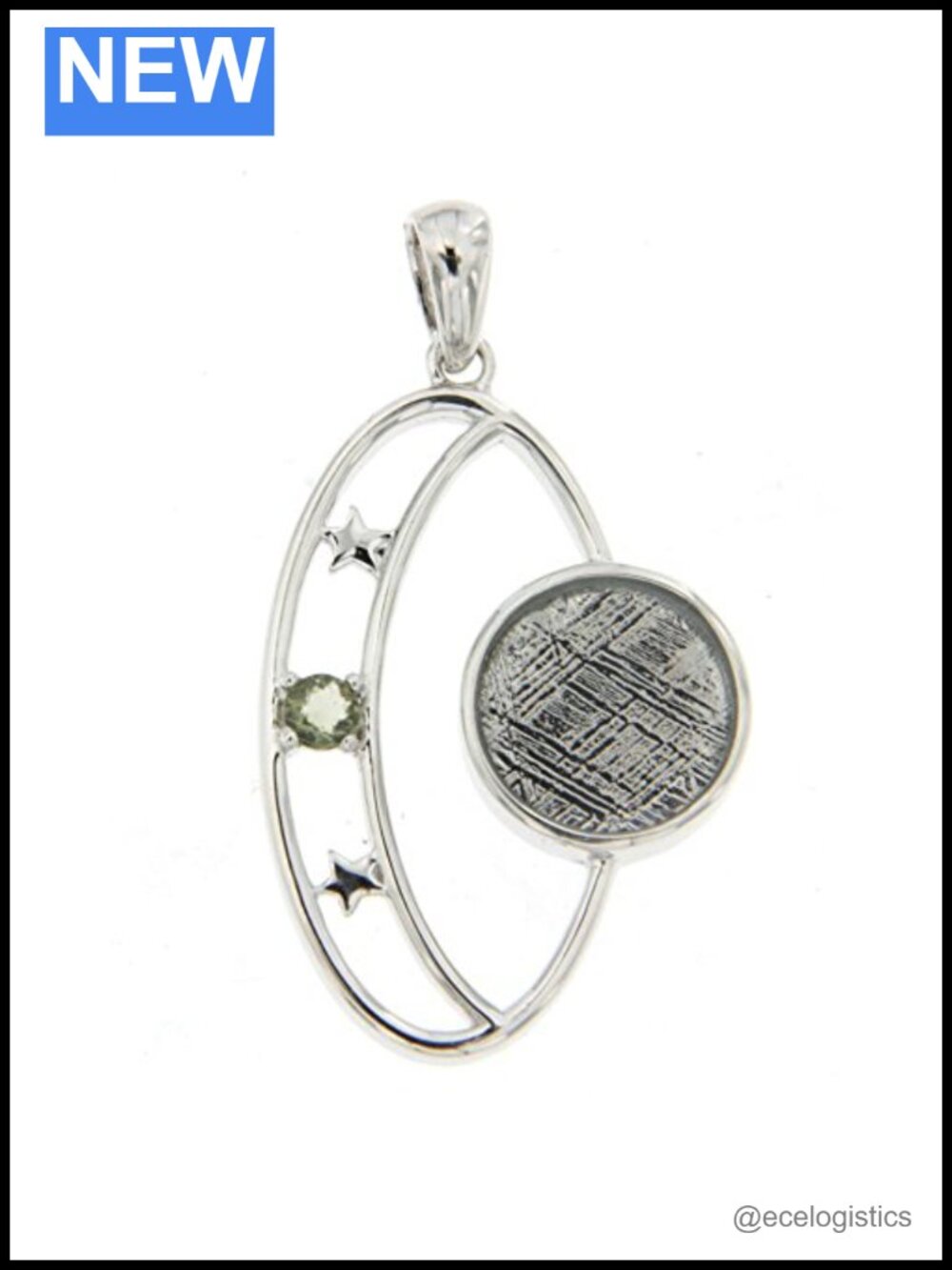 Sterling Silver Moldavite Muonionalusta Meteorite Pendant